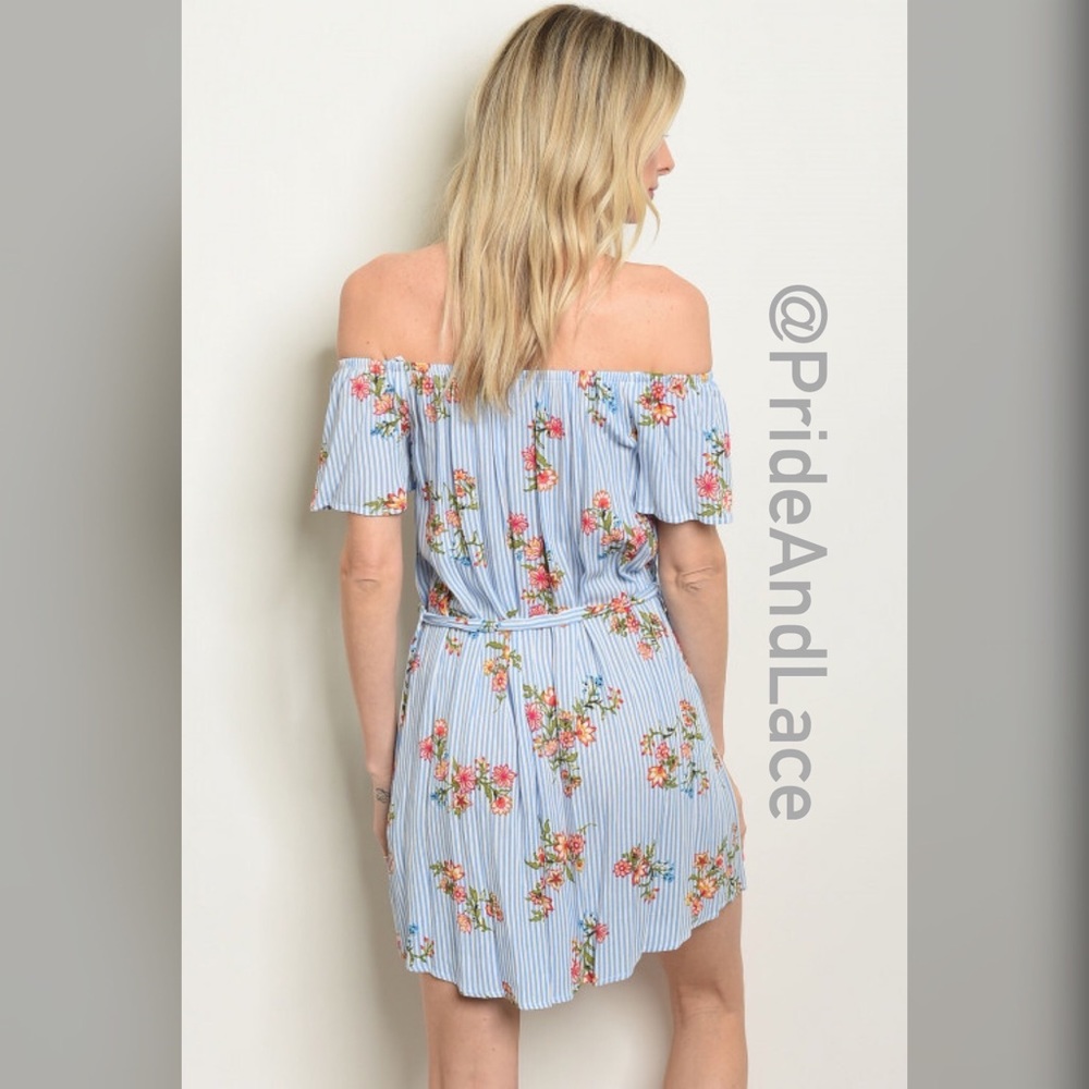 💐Off the ShoulderStripes Floral Dress💐 - Picture 2 of 2